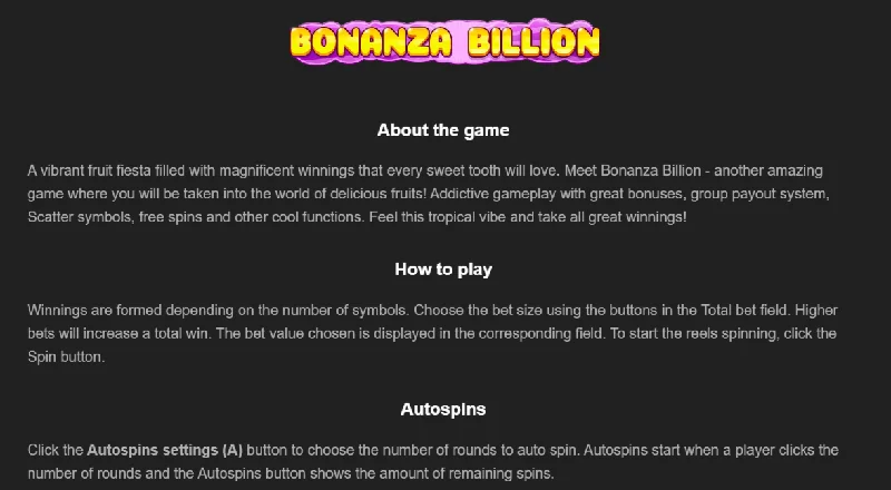 Captura de Ecrã de Bonanza Billion