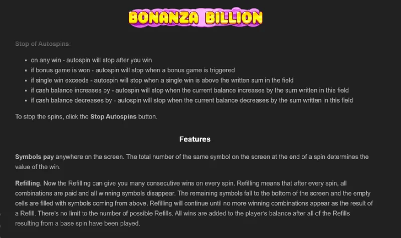 Captura de ecrã de Bonanza Billion