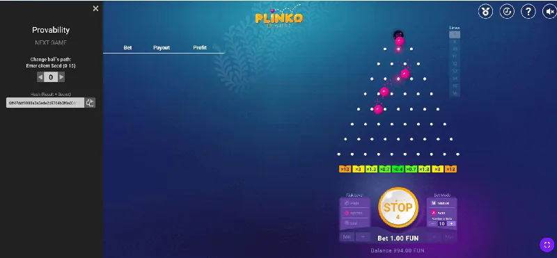 Captura de Ecrã de Plinko