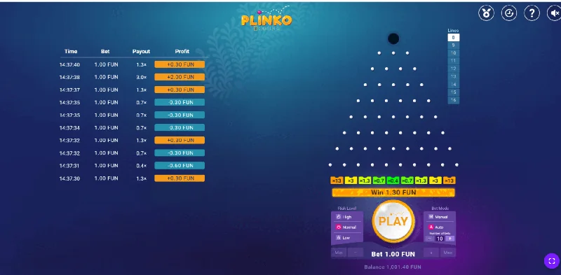 Captura de Ecrã de Plinko